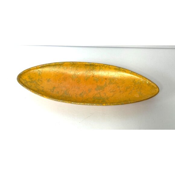 Vintage Mid-Century Modern Yellow Melamine Dish Green Filament Pirogue Platter - Picture 5 of 5